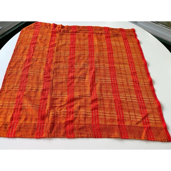 Vintage 70s curtains, red, orange, yellow sheer woven panels, tiebacks, pair - Picture 5 of 9